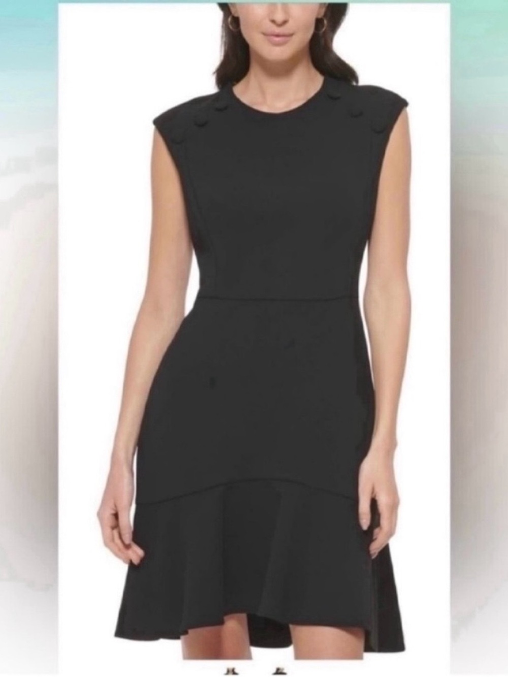 ❤️ NWT! Black CALVIN KLEIN Dress with Flutter Hem and Button Details - Size 10